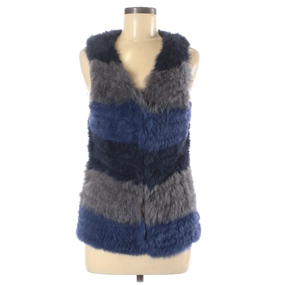 Etcetera Blue and Gray Beatnik Rabbit Rur Vest